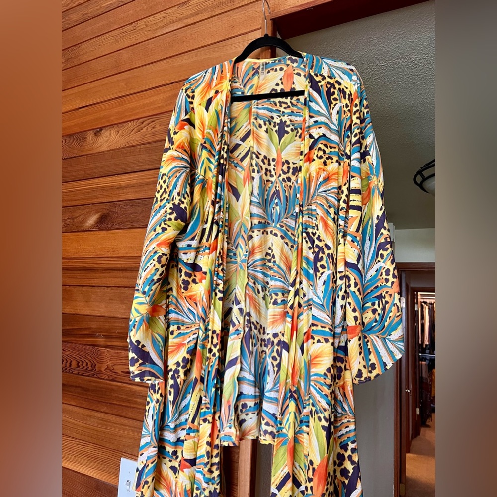 Colorful Mixed Print Bell Sleeve Kimono